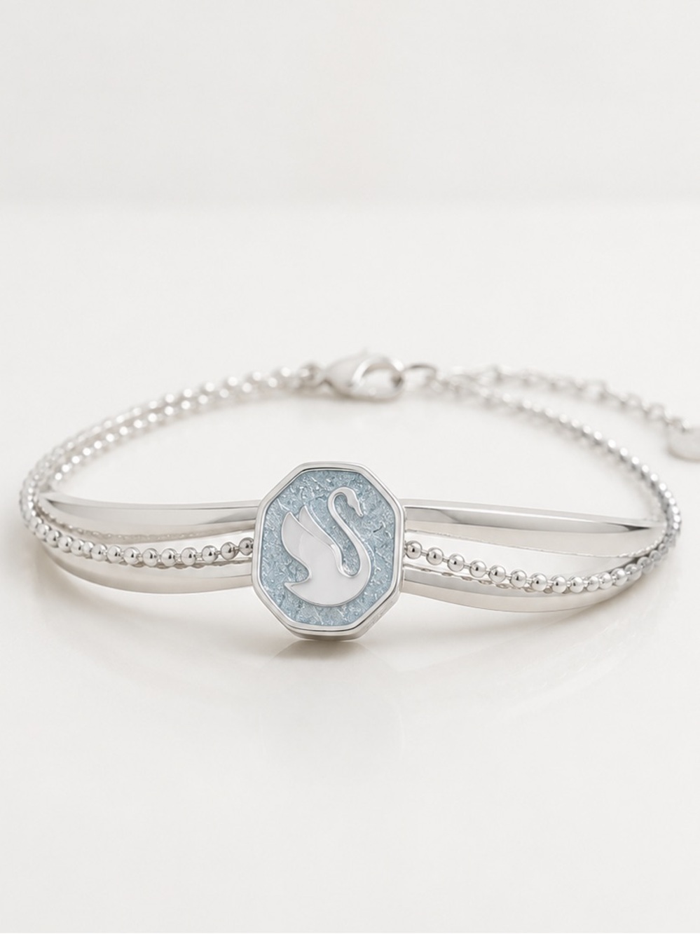 Swarovski Signum Swan Crystal Bangle in Blue | Rhodium Octagon Designer Bracelet - Picture 7 of 7